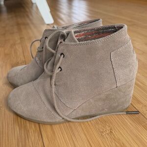 Toms Tan Ankle Booties with Concealed Wedge Heel
